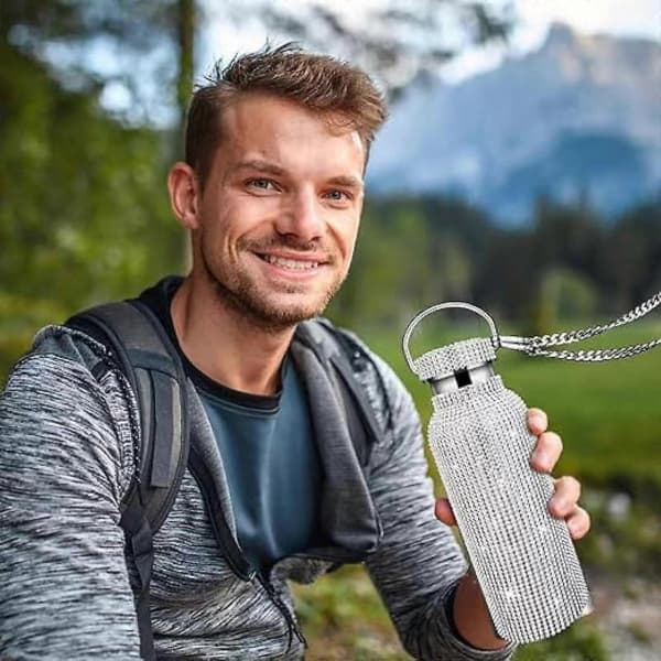 Termisk Bling Vandflaske i Rustfrit Stål med Kæde 500ml Sølv