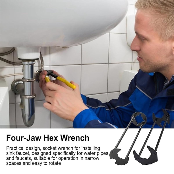 Håndvasknøgle, vasknøglesæt 7 størrelser Universal VVS-nøgle Multifunktionel hanenøgle i kulstål Black