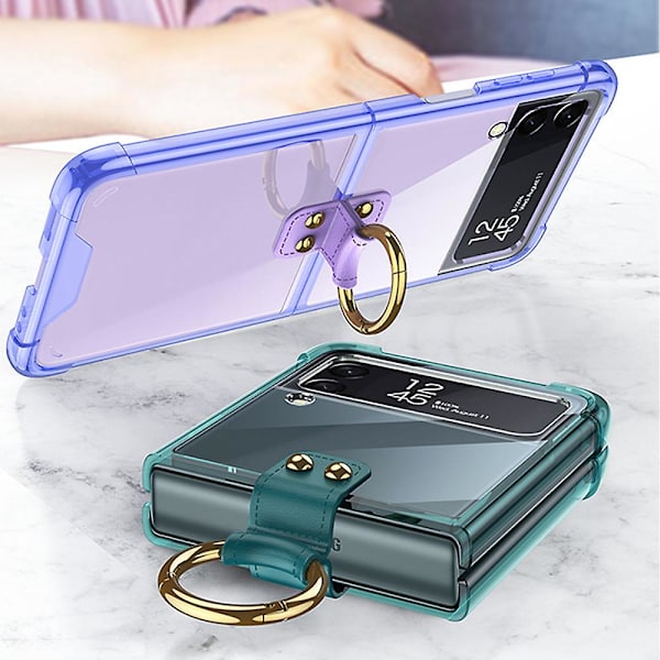 Telefondeksel med ringholder til Samsung Galaxy Z Flip 3 Clear Green