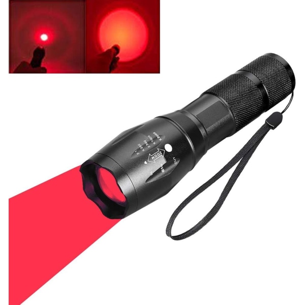 Rødt lys LED lommelygte, rød taktisk jagt lommelygte signal fakler Zoombar Justerbar fokus 3 tilstand til nattesyn Astronomi Fiskeri Luftfart