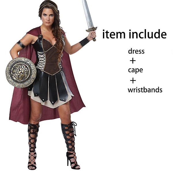 Halloween Xena Gladiaattori Cosplay -asu Naisille Spartalainen 300 Soturi Asu Mekko Roomalainen Sotilas Naamiaisasu M