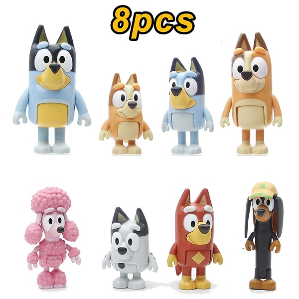 8-12 st Bluey Bingo Figur Leksaker Familj Kawaii Rörlig Led Actionfigur Leksaker Seriefigur Bluey Vänner Pvc Modell Docka För Nytt År 8pcs-A