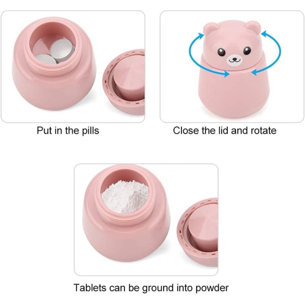Pilleknuser, bærbar pilleknuser til søde dyr, slibeenhed til babymedicin-tabletknuser (pink)