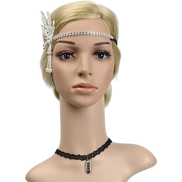 Art Deco 1920-talls Flapper Great Gatsby Blad Bryllup Brud Tiara Perle Hodeplagg Hodebånd Silver