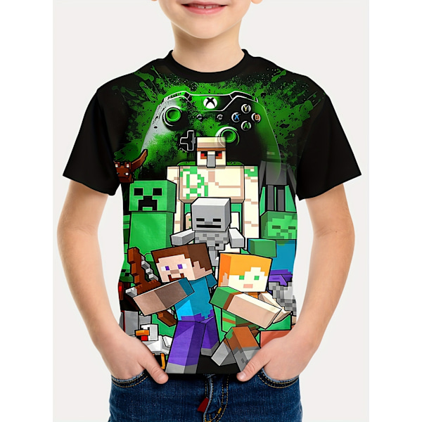 Minecraft Poikien Tyttöjen T-paita Söpö Kuviollinen Sarjakuvaprintti Pyöreä Kaula-aukko Hauska Lyhythihainen Toppi Rento Kevät Kesä Lasten H 130cm