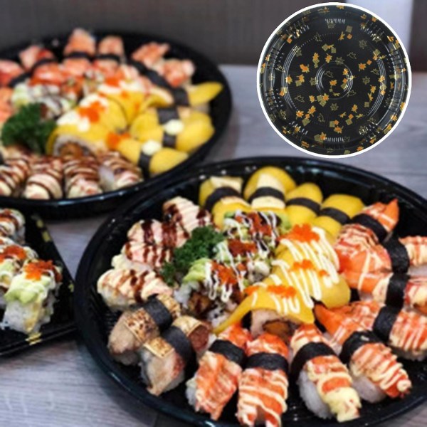 10 stk. runde sandwichfad bakker med låg klart mønster trykt fødevaregodkendt holdbare elegante cateringbakker Sushi Box Tianyuhe S