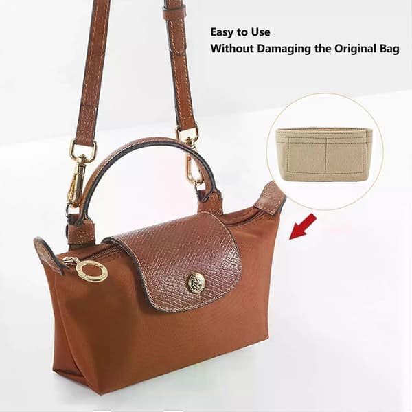 Filt Kosmetikväska Insats Organizer passar Matelasse Axelväska Blyg Väska Förvaring Efterbehandling Innerfoder för Longchamp Mini Väska Beige 16.5x8x5cm