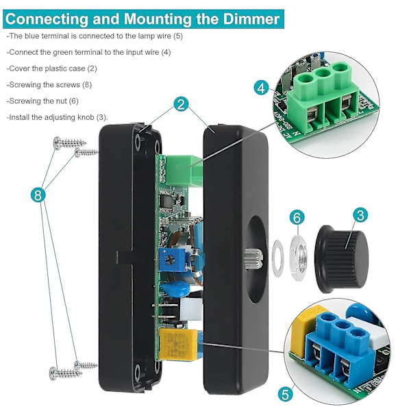 3-100w 220-240v LED roterende dimmer for gløde-, halogenlamper, justerbar LED-armatur, svart -aa