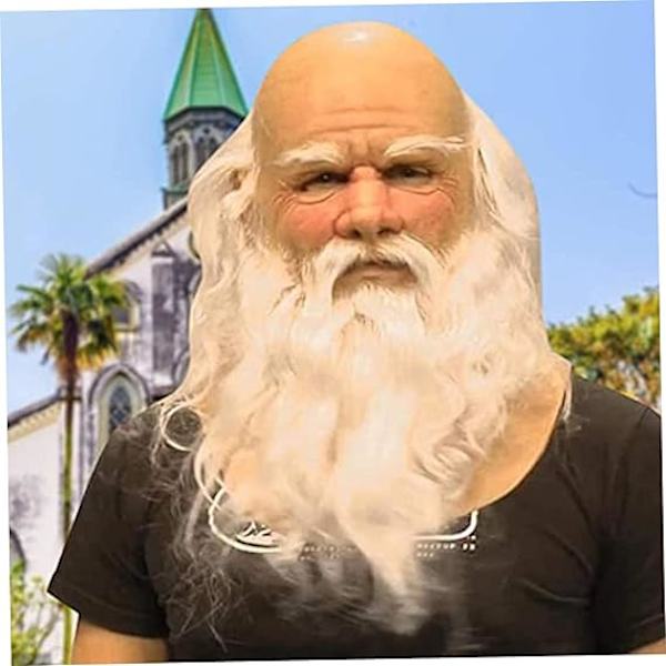 Vanhan miehen naamiot, Joulupukki lateksi naamio valkoisella parralla, Aikuisten joulupukki parran ja peruukin hattusetti cosplay-asuun joulujuhliin karnevaaliin