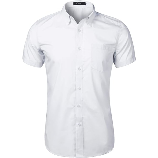 Kjoleskjorter for menn med kortermet slim passform, ikke-jernbearbeidet fritidsskjorte, hvit, størrelse XL