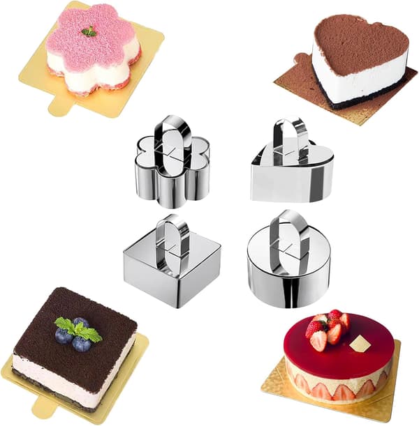 Kakeringer Matlagingsringer Dessertmousseform Rustfritt stål med trykkere for dessertlaging (6 stk)