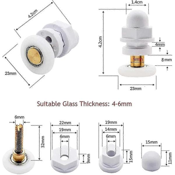 4 stycken glasdörr duschrumsskiva (hjuldiameter 23mm)--