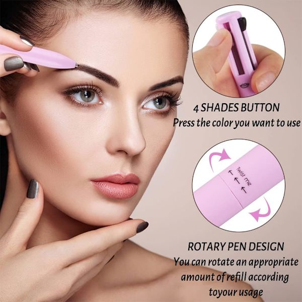 4 i 1 Makeup Blyant,  Øjenbrynsblyant & Eyeliner & Lipliner & Highlighter Blyant, Skab den Perfekte Langtidsholdbare Vandtætte Makeup