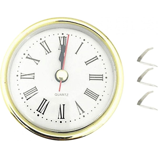 65 mm/2,5 tommer kvarts klokkeinnsats, Universal Quiet Mini Clock Gold Trim, romertall for hjemmet