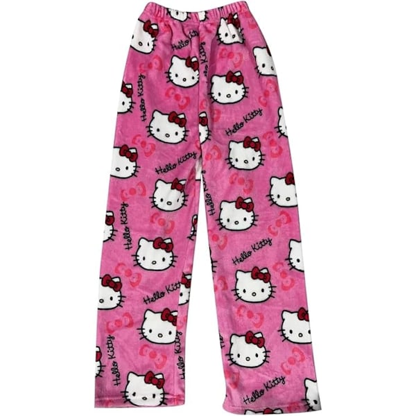 Hello Kitty Flannels Pyjamas Bløde Kawaii Pyjamas Hjemmebukser Tegneserie Casual Anime Behagelige Efterår og Vinter Varme Pyjamas Casual Bukser pink XL