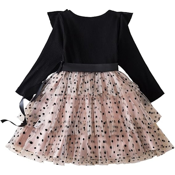 Prinsessejente Casual Kjole Polka Dots Småbarn Lagdelt Tyll Barn Strikk Klær 2110 Black 120cm