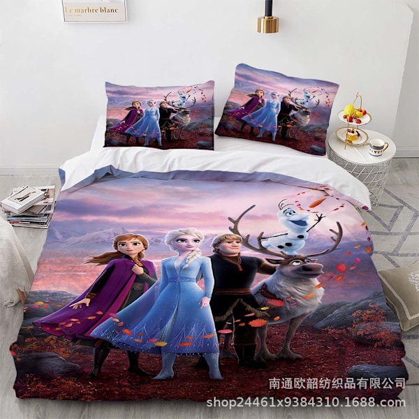 Tecknad Frozen Anime 3D Digitaltryck Täcke Prinsessa Sängkläder Tredelat Set