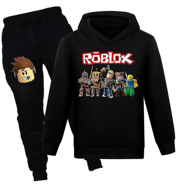 7-14 år Børn Teenagere Roblox Pullover Hoodies Sweatpants Outfit Sæt Jogging Træningstøj Sweatshirt Sæt Gaver Black 13-14Years