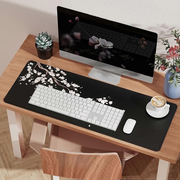 Stor musematte, Forlenget gamingmusematte, Skrivebordsmusematte, Sakura musematte, Sklisikker gummibase Vaskbar musematte for arbeid, gaming og kontor 31.5*15.7inch(80*40cm)