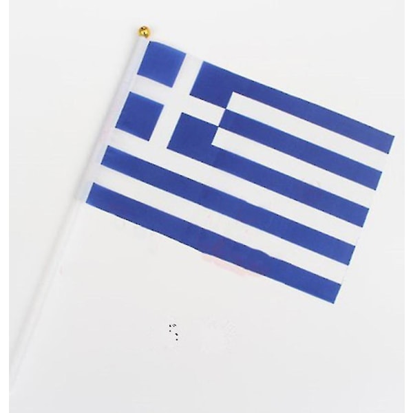 2023 Ny 14x21cm 5 stk. Det græske flag hånd vifter med flag med plastikflagstænger Nn016