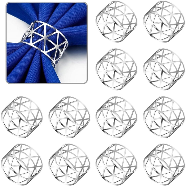 Serviettringer, sett med 12 gullserviettringer, oppgrader robuste serviettringer i metall, serviettringer i metall silver 12 pcs