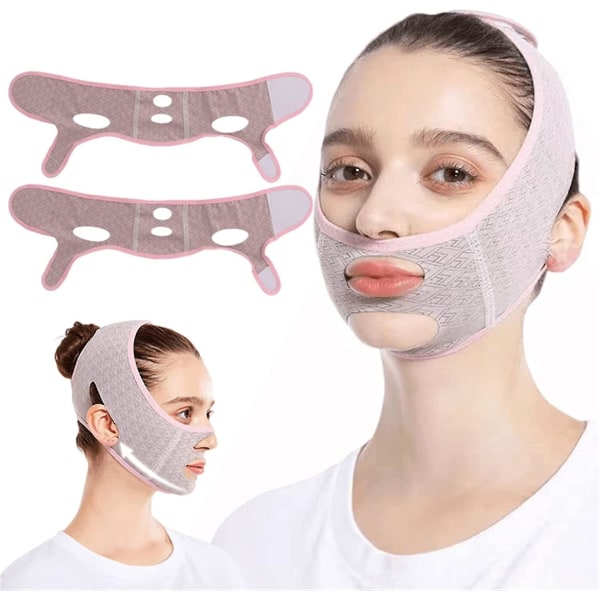 Skönhetsskulpterande sovmask, återanvändbar V-linjeformande mask, V-linje lyftande mask ansiktssmalnande rem - Dubbelhaka reducerare-XinHan 2Pcs