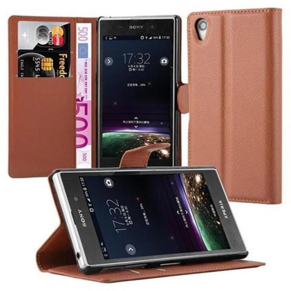 Sony Xperia Z1 Handy Hülle Cover Case Etui - med kartfeste og stativfunksjon CHOCOLATE BROWN Xperia Z1