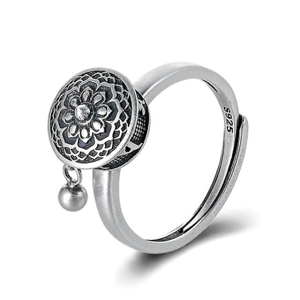 Silverfärgad buddhistisk ring för kvinnor tibetanska bönhjulsring Mantra 7 Chakras Ring Lycka till kvinnor Ring (silver)