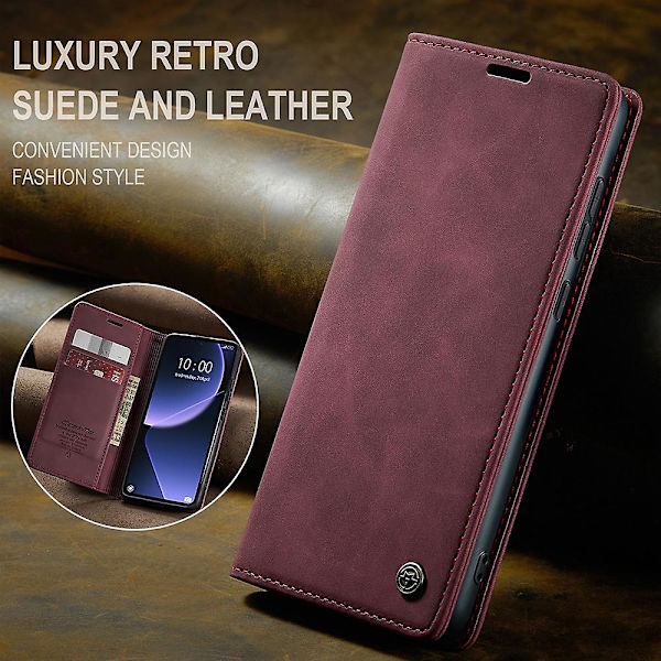 CASEME 013 Serie til Xiaomi 13T/13T Promi K60 Ultra Etui Læder Stødsikkert Stativ Telefon Cover Red Style B Xiaomi 13T