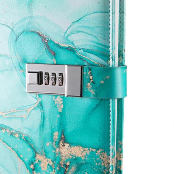 Dagbog med lås, personlig PU-læder journal notesbog med lås Turquoise