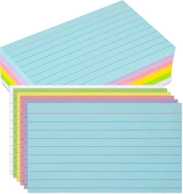 Indexkort 3x5, Linjerade Indexkort, Flashkort för Studier, Färgade Indexkort