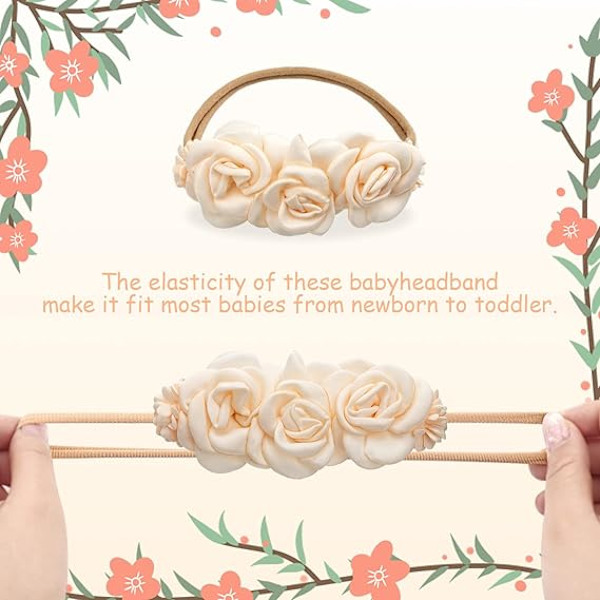 Baby Girl Nylon Huvudband Blommig Elastisk Hårband Slips Hårtillbehör för Nyfödd Spädbarn Småbarn 3-pack