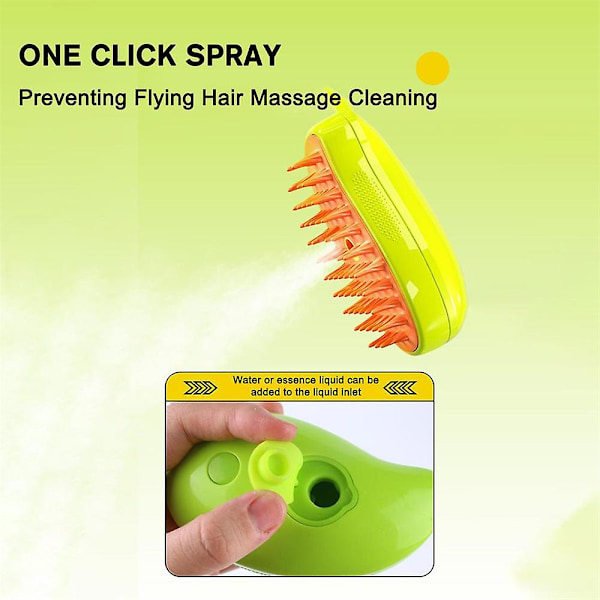 Steamy Cat Brush 3 i 1 Kattesteambørste Selvrensende Damp Dyrebørste Spray Massage Kam