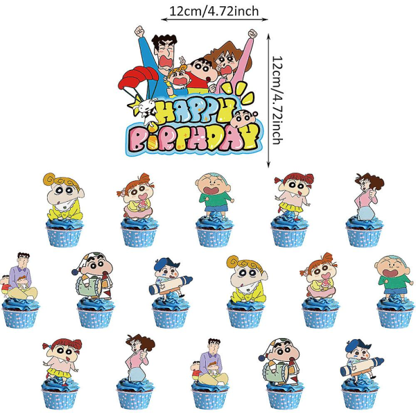 Fargestift Shin-chan-tema bursdagsfestutstyr inkludert bannerballongsett Kake Cupcake Toppers dekorasjonssett
