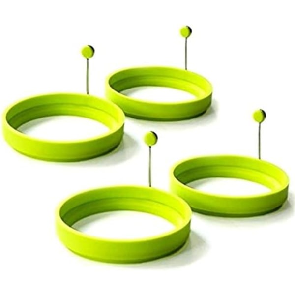 Sett med 4 silikoneggringer - Pannekakeformer som ikke fester seg - Rund bakeform med håndtak for steking (grønn)