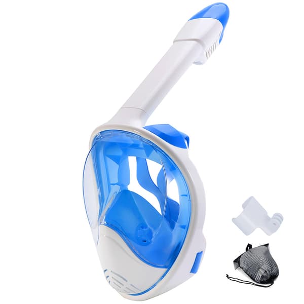 Full Face Snorkel Mask with Camera Mount 180 Degree Panoramic View YE Black White