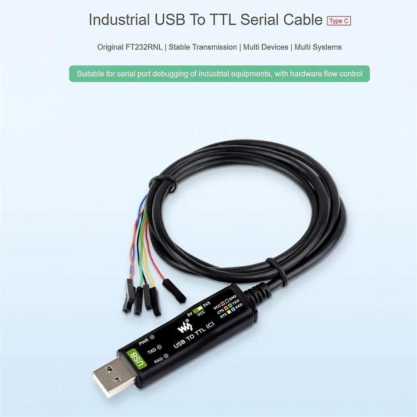 Teollinen USB TTL (C) 6-pin sarjamoduulin kaapeli FT232RNL 5 sarjaportin virheenkorjausmoduulille Black