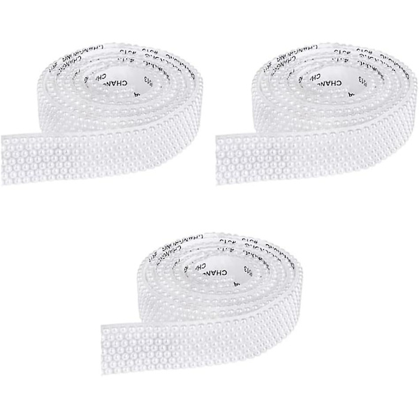 3 rullar pärlband med strass, självhäftande kristallpärlband, vita pärldekorationer, diamantband för gör-det-själv-bröllop, födelsedagsfest, pyssel