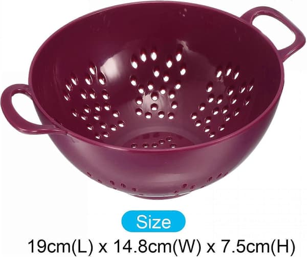 Mini Lunch Box with Double Handles, Rice Washing Strainer Plastic Fruit Pasta Drainer, Kitchen Food Mesh Colander for Vegetables Fruit Purple