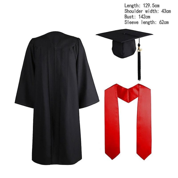 Bachelor Robes+hat Set University Graduation Gown Student High School Uniforms Black