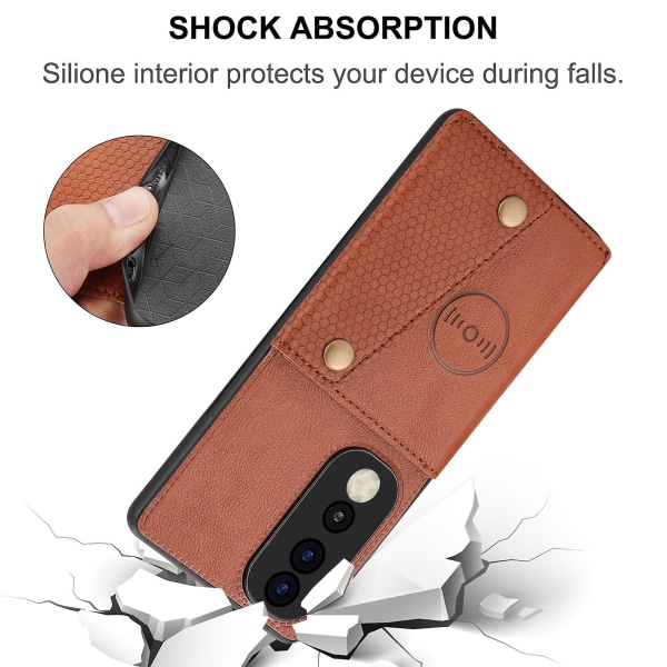 Phone case Honor 90 korttipidike Kickstand pudotuksenkestävä pu-nahkapäällysteinen TPU- cover Light Brown