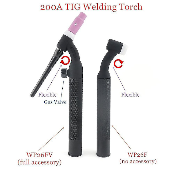 Wp26fv Wp26f Tig-brænder Gtaw Gas Tungsten-svejsebrænder Wp26 Argon Luftkølet Wp26 Fleksibel Hals Gasventil Tig-svejsebrænder As the picture WP26F-no accessory