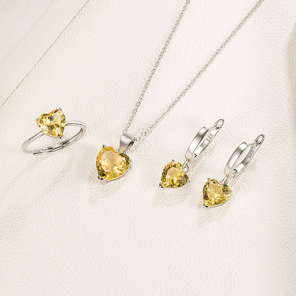 Elegant 925 Silver Smyckeset för Kvinnor Zirconia Hjärta Ring Örhängen Halsband för Bröllop Jul Gratis Frakt Varumärke Amarillo