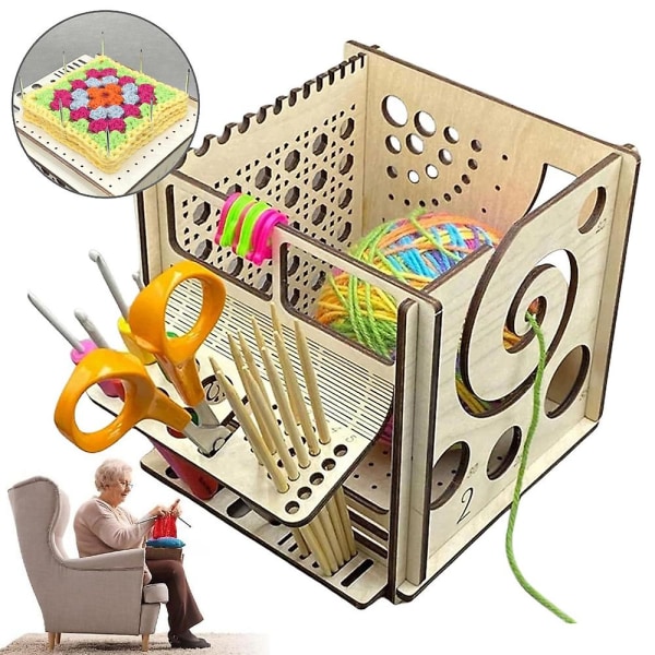 Alt-i-én trægarnskål, trægarnskål strikkeværktøjskasse, garnopbevaringsorganisator Fantastisk gave til hækleelskere