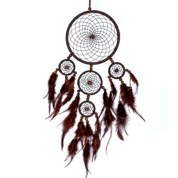 Dark Coffee Feathers Catch Dream Catcher - Diameter 16cm, Length 60cm, Handmade