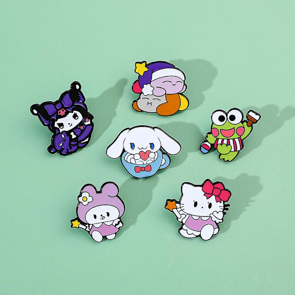 6-pack Kawaii Sanrio tecknad anime emalj broschnålar söta knappnålar klädtillbehör DIY-hantverk dekoration presenter för kvinnor flickor