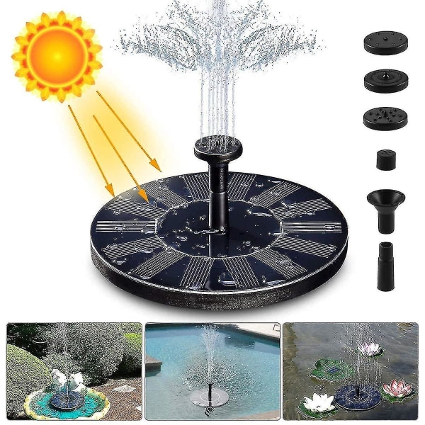 Solar Fountain, 1,4w Solar Pond Pump med 4 effekter | Maksimal 70 cm Høyde Solar Vannpumpe | Solar flytende fontenepumpe