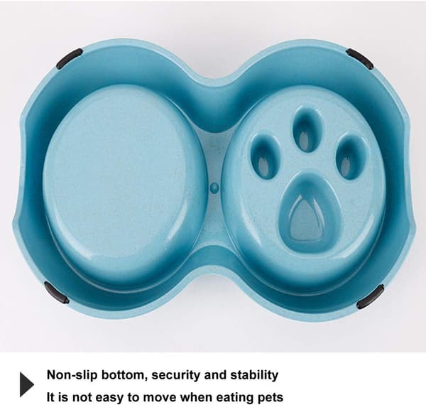 Blå Dobbelt Hundemadskål Langsom Spiser 32x5 cm, Rustfrit Stål Anti-Kvælnings Hvalpefoder og Vandautomat til Hunde Katte