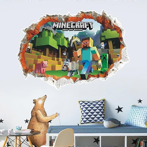 (Sæt med 4) Creeper Inside Wall Decal, Minecraft Run Away