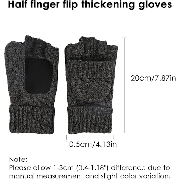 Vinter Fingerless Stickade Vantar Ull Termisk Isolerad Konvertibel Vantar Flikskydd för Kvinnor och Män (Mörkgrå)